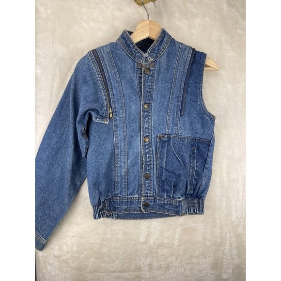 RARE Vintage 80s Young Lion Youth Denim Jean Jacket Vest Removable Arms Sz 12 - Picture 6 of 13